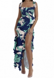 (Dark Blue)2024 Styles Women Sexy Floral Lace-Trimmed Split-Hem Multicolor Maxi Dress