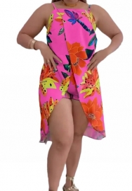 (Pink)2024 Styles Women Sexy Print Halter Skirt Shorts Set, Two-Piece Outfit