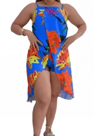 (Blue)2024 Styles Women Sexy Print Halter Skirt Shorts Set, Two-Piece Outfit