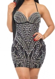 (Real Image)2024 Styles Women Sequined Halter Neck Bodycon Dress with Stretch