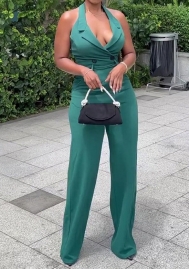 (Real Image)2024 Styles Plus Size Women Summer Halter Backless High-Waist Pocket Casual Jumpsuit