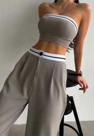 (Real Image)2024 Styles Women Spicy Girl's Sporty Camisole Crop Top with Color-Blocked High-Waist Wide-Leg Pants Casual Set
