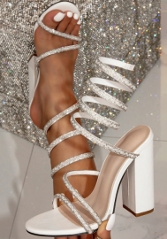 (Real Image)2024 Styles Women Ankle-Wrapping Ceramic Rhinestone Block Heel High Heels