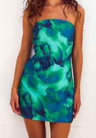 (Green)2024 Styles Women Floral Print Halter Bodycon Mini Dress