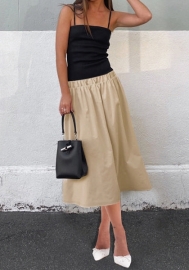 (Khaki)2024 Styles Women Fashion-Color Halter Strap Skater Skirt