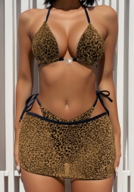(Real Image)2024 Styles Women Solid Leopard Print Halter Bikini Set
