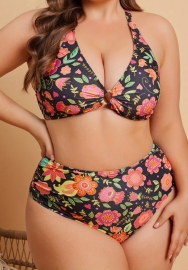 (Plus Size)2024 Styles Women Seductive Solid-Color High-Waisted Bikini Set