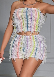 (Real Image)2024 Styles Women Sizzling Sleek Halter Crop Top and Body-Hugging Shorts Set with a Stylish Edge