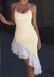 (Real Image)2024 Styles Women Stylish and Sexy Strapless Backless Halter Dress with Irregular Hemline and Body-Hugging Design