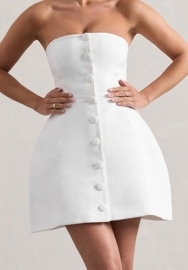 (Real Image)2024 Styles Women Stylish Solid Color Button-Front Halter Neck High-Waist Dress