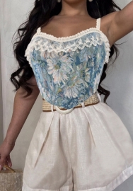 (Real Image,Only Tops)2024 Styles Women Irregular Tied Lace-Trimmed Color-Woven Bustier Strap