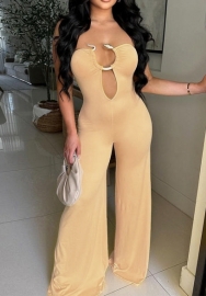 (Real Image)2024 Styles Women Backless Sleeveless Openwork with Metallic Accents Jumpsuit