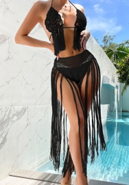 (Real Image)2024 Styles Women Hand-Crochet 3D Floral Fringe Sexy Halter Beach Bikini Set