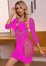 (Rose)2024 Styles Women Sensual Sheer Long-Sleeve Body-Con Dress with Side Cutouts and Hip-Hugging Design