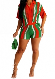 (Real Image)2024 Styles Women Contrast Color Sweater Short Two Piece Suit