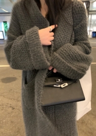 (Real Image,Only Coat)2024 Styles Women Soft and Plush Oversized Pocket Long Sleeve Knit Cardigan Coat