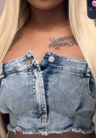 (Real Image)2024 Styles Women Ultra Stretchy Denim-Inspired Crop Top with Hot and Spicy Halter Neckline