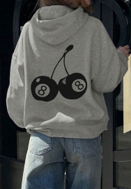 (Real Image)2024 Styles Women Autumn/Winter Printed Relaxed Long Sleeve Hooded Sweatshirt with Pockets