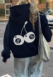 (Blue)2024 Styles Women Autumn/Winter Printed Relaxed Long Sleeve Hooded Sweatshirt with Pockets