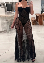 (Real Image)2024 Styles Women Sexy Bodycon Halter Strap Sheer Tulle Maxi Dress
