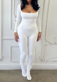 (White)2024 Styles Women Form-fitting Long Sleeve Women's Jumpsuit