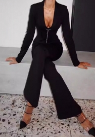 (Real Image)2024 Styles Women Solid Color Slim Fit V-Neck Long Sleeve Zip-Up Casual Set