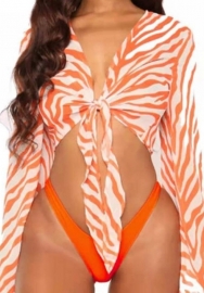 (Real Image)2024 Styles Women Floral Print Separate Swimsuit with Chiffon Cover-Up and High-Waisted Tied-Side Triangle Bikini Set