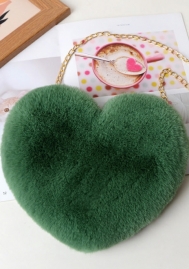 (Real Image)2024 Styles Women Faux Fur Chain Heart-shaped Mini Bag