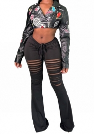 (Black,Only Tops)2025 Styles Women Short Embroidered Leather Jacket