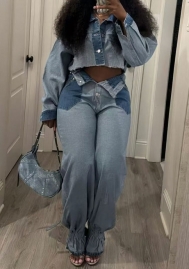 (Real Image)2025 Styles Women Casual Color-Block Denim Suit
