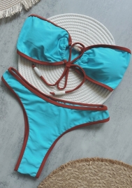 (Real Image)2025 Styles Women Blue Beaded Bikini with Sexy Open Back