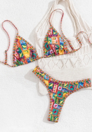 (Flower)2025 Styles Women Printed Triangle Bikini with Thong Bottom