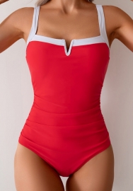 (Real Image)2025 Styles Women Color-Blocked V-Neck One-Piece Bikini