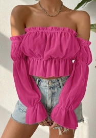 (Only Tops)2025 Styles Women Off-Shoulder Ruffle Detail Sheer Chiffon Blouse