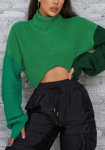 (Real Image)2022 Styles Women Fashion Summer TikTok&Instagram Styles Green Contrast Color Sweater Tops