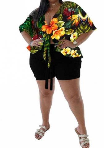 (Real Image)(Plus Size)2023 Styles Women Sexy&Fashion Spring&Summer TikTok&Instagram Styles Print Short Two Piece Suit