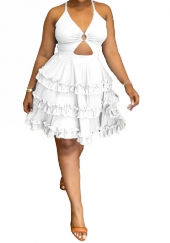 (Plus Size)(White)2023 Styles Women Sexy&Fashion Spring&Summer TikTok&Instagram Styles Mesh Hem Mini Dress