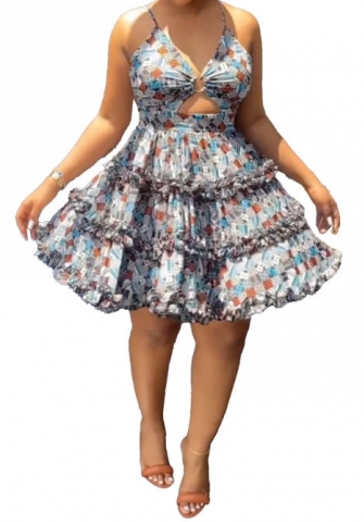 (Plus Size)2023 Styles Women Sexy&Fashion Spring&Summer TikTok&Instagram Styles Print Ruffle Hem Mini Dress