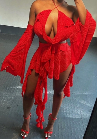 (Real Image)2023 Styles Women Sexy&Fashion Spring&Summer TikTok&Instagram Styles Red Cold Shoulder Mini Dress