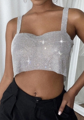 (Silver)2023 Styles Women Sexy&Fashion Autumn/Winter TikTok&Instagram Styles Sequins Strap Tank Tops