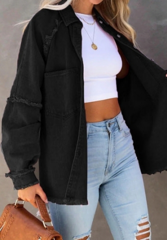 (Only Tops)(Black)2024 Styles Women Sexy&Fashion Sprint/Summer TikTok&Instagram Front Button Jeans Jacket