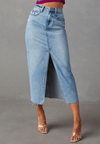 (Real Image)2024 Styles Women Sexy&Fashion Sprint/Summer TikTok&Instagram High Split Jeans Skirts