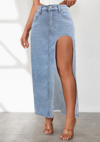 (Light Blue)2024 Styles Women Sexy&Fashion Sprint/Summer TikTok&Instagram Jeans High Split Maxi Skirts
