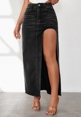 (Black)2024 Styles Women Sexy&Fashion Sprint/Summer TikTok&Instagram Jeans High Split Maxi Skirts