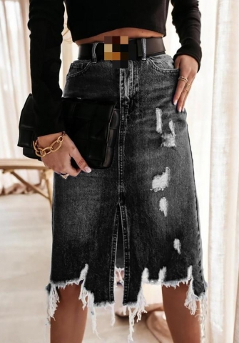 (Real Image)2024 Styles Women Sexy&Fashion Sprint/Summer TikTok&Instagram Ripped Jeans Long Midi Skirts
