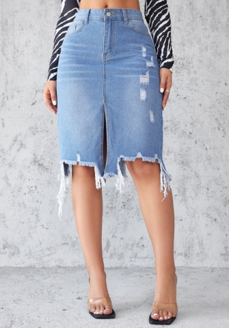 (Real Image)2024 Styles Women Sexy&Fashion Sprint/Summer TikTok&Instagram Ripped Jeans Long Midi Skirts