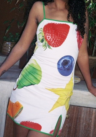 (Real Image)2024 Styles Women Dopamine Dressing: Summery Fruit Print Casual Sleeveless Sundress