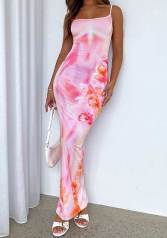 (Real Image)2024 Styles Women Summer Fashion Floral Print Sexy Sleeveless Backless Cami Maxi Dress